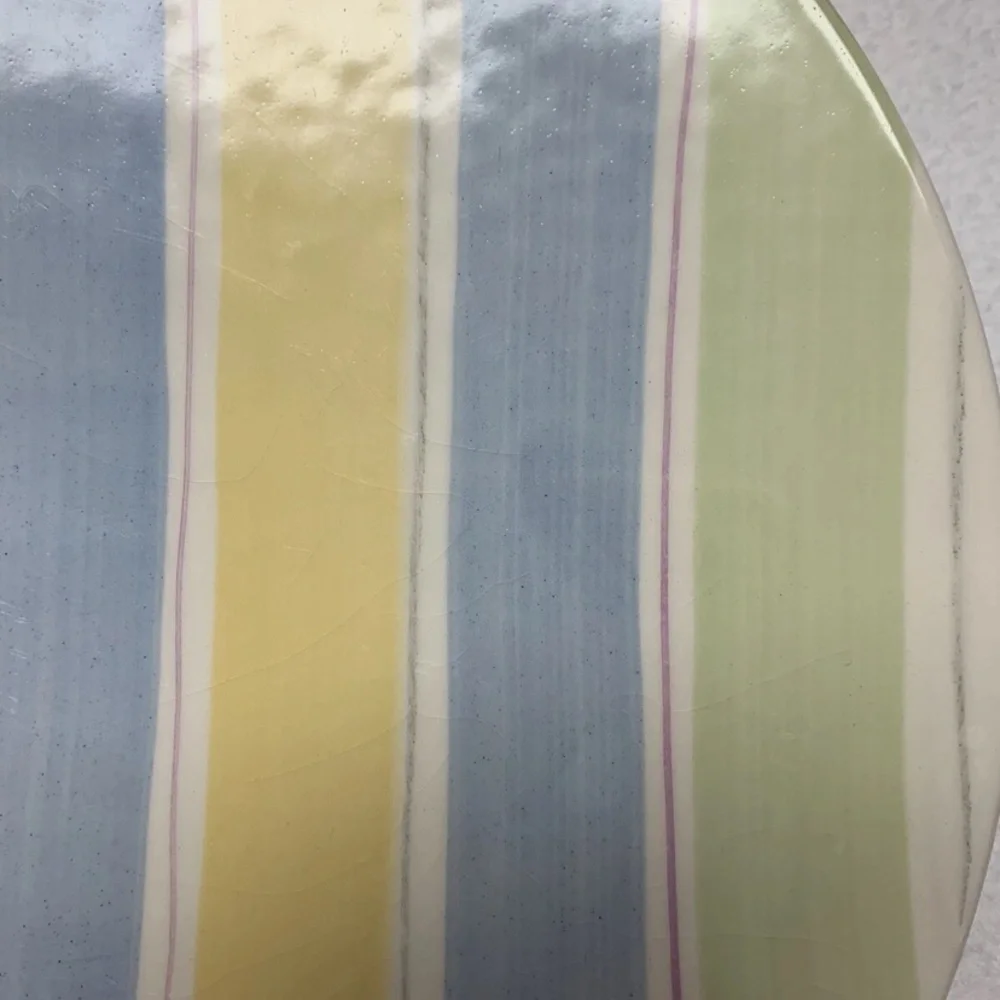 Crate & Barrel SANIBEL 11” dinner plates- 7 available- yellow/blue/green stripe